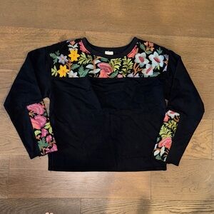 Anthropologie X TINY Phoenix Embroidered Sweatshirt Black Floral Boho Medium